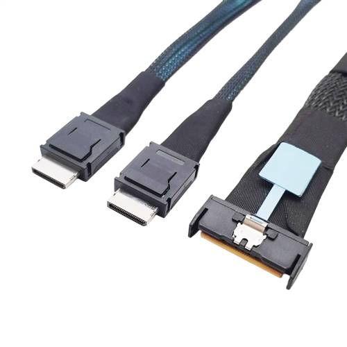 CAB-MCIOi8-2x8611 | MCIO x8 (SFF-TA-1016) 74P to 2x OCuLink SFF-8611 4i Y-Cable
