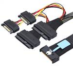 CAB-MCIOi8-2x8639P15 | MCIO x8 (SFF-TA-1016) 38P to 2x U.2 SFF-8639 68Pin Cable with 15P SATA Power