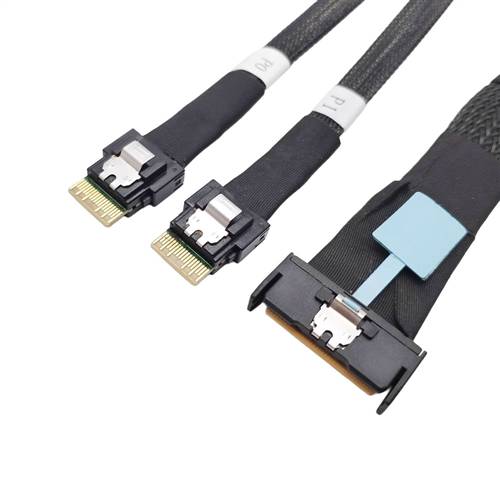 CAB-MCIOi8-2x8654i4 | MCIO x8 (SFF-TA-1016) 74P to 2x SlimSAS SFF-8654 4i Y-Cable