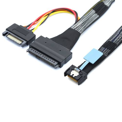CAB-MCIOx4-8639P15 MCIO 4x 38P to U.2 SFF-8639 with 15P Power Cable