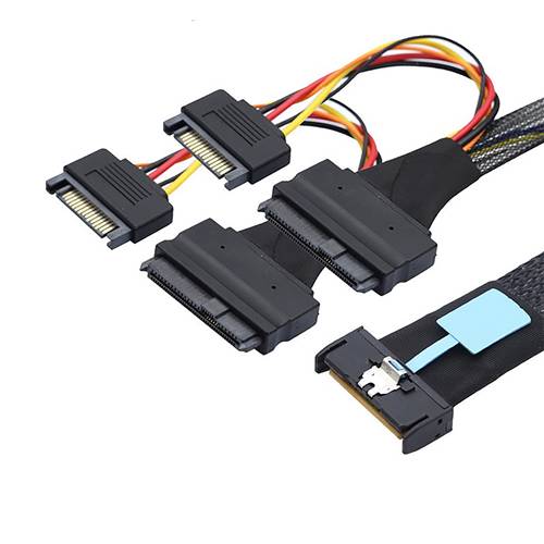 CAB-MCIOx8-2x8639P15 MCIO 8x 74P to 2 U.2 SFF-8639 with 15P Power Cable