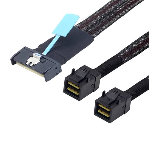 CAB-MCIOx8-2x8643x4 MCIO 8x 74P to 2 Internal HD Mini SAS SFF-8643 4x 36P Cable, Straight to Straight