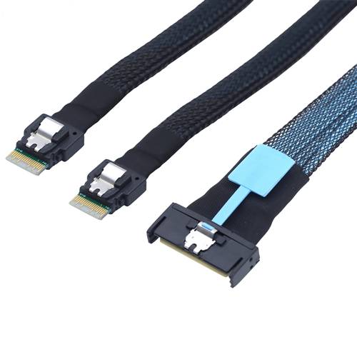 CAB-MCIOx8-2x8654x4 MCIO 8x 74P to 2 SlimSAS SFF-8654 4x 38P Cable, Straight to Straight