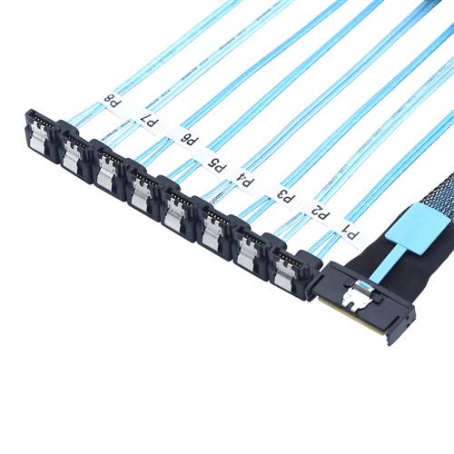 CAB-MCIOx8-8xRASATA MCIO 8x 74P to 8 Right Angle SATA 7P Cable