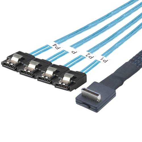 CAB-RA8611i4-4SATA Right Angle OCulink SFF-8611 4i to 4 Straight SATA 7P Cable