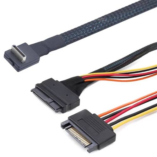 CAB-RA8611i4-8639P15 Right Angle OCulink SFF-8611 4i to U.2 SFF-8639 with 15P Power Cable
