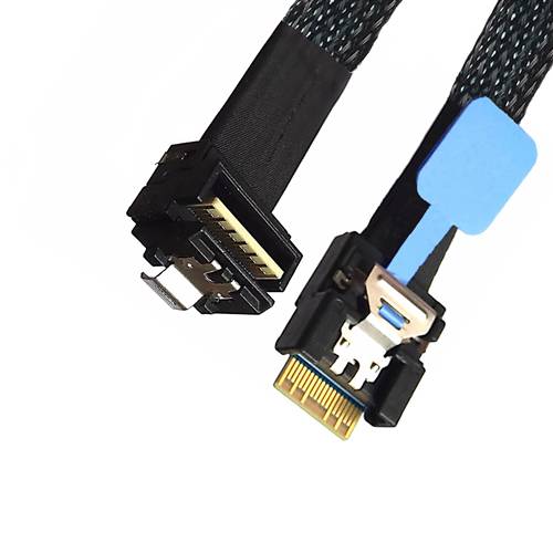 CAB-RALP8654x4-8654x4 Low Profile SlimSAS SFF-8654 4x 38P to SlimSAS SFF-8654 4x 38P Cable, Right Angle to Straight