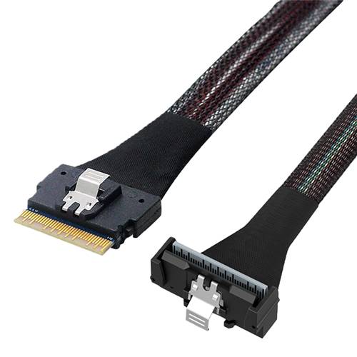 CAB-RALP8654x8-8654x8 Low Profile SlimSAS SFF-8654 8x 74P to SlimSAS SFF-8654 8x 74P Cable, Right Angle to Straight