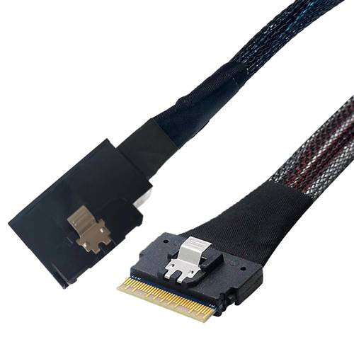 CAB-RBLP8654x8-8654x8 Low Profile SlimSAS SFF-8654 8x 74P to SlimSAS SFF-8654 8x 74P Cable, Right Bend to Straight