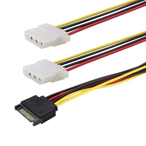 CAB-SATA15PM-2xLP4F SATA 15Pin Male to Dual LP4 4Pin IDE Molex Female Power Cable