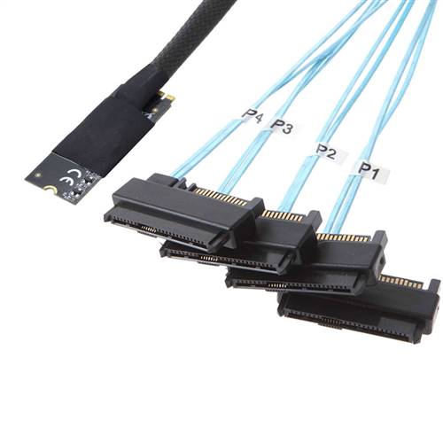 M.2 M-Key to 4x 29-pin SFF-8482 with 15-pin SATA Power Port