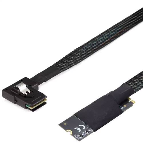 M.2 M-Key NVMe 2260 to Left-Exit Internal Mini SAS SFF-8087 36P Male Converter