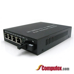 A Pair of 10/100M Single Fiber 1-port SC/ST/FC & 4-port RJ45 BIDI WDM Fiber Media Converter