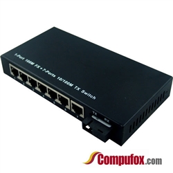 A Pair of 10/100M Single Fiber 1-port SC/ST/FC & 7-port RJ45 BIDI WDM Fiber Media Converter