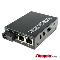 Single Fiber Fast Ethernet WDM / BiDi Fiber Media Converter, 1-port Fiber & 2-port RJ45, Tx:1550nm/Rx:1310nm, SMF, 20km