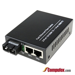 Dual Fiber 10/100Base-TX to 100Base-LX Fast Ethernet Fiber Media Converter, 1-port Fiber & 2-port RJ45, 1310nm SMF, 20km