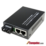Dual Fiber 10/100Base-TX to 100Base-EX Fast Ethernet Fiber Media Converter, 1-port Fiber & 2-port RJ45, 1310nm SMF, 40km