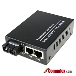 Dual Fiber 10/100Base-TX to 100Base-ZX Fast Ethernet Fiber Media Converter, 1-port Fiber & 2-port RJ45, 1550nm SMF, 80km
