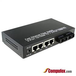 Dual Fiber 10/100Base-TX to 100Base-FX Fast Ethernet Fiber Media Converter, 2-port Fiber & 4-port RJ45, 1310nm MMF, 2km