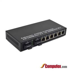 Dual Fiber 10/100Base-TX to 100Base-FX Fast Ethernet Fiber Media Converter, 2-port Fiber & 6-port RJ45, 1310nm MMF, 2km