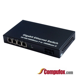 10/100/1000M Dual Fiber 1-port SC/ST/FC & 4-port RJ45 Fiber Media Converter