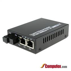 Single Fiber Gigabit Ethernet WDM / BiDi Fiber Media Converter, 1-port Fiber & 2-port RJ45, Tx:1310nm/Rx:1550nm, SMF, 40km