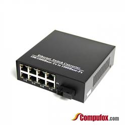 Single Fiber Gigabit Ethernet WDM / BiDi Fiber Media Converter, 1-port Fiber & 8-port RJ45, Tx:1550nm/Rx:1310nm, SMF, 20km