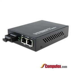 Dual Fiber 10/100/1000Base-TX to 1000Base-LX Gigabit Ethernet Fiber Media Converter, 1-port Fiber & 2-port RJ45, 1310nm MMF, 2km