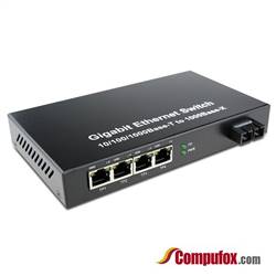 Dual Fiber 10/100/1000Base-TX to 1000Base-LX/LH Gigabit Ethernet Fiber Media Converter, 1-port Fiber & 4-port RJ45, 1310nm SMF, 10km