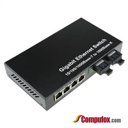 Dual Fiber 10/100/1000Base-TX to 1000Base-LX/LH Gigabit Ethernet Fiber Media Converter, 2-port Fiber & 4-port RJ45, 1310nm SMF, 10km