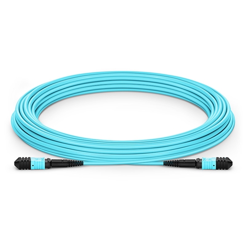 Multimode MPO-24 (Female) To MPO-24 (Female) Trunk Cable (24 Fiber, 50/125 OM3,Type B, LSZH, Aqua)