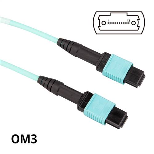 Multimode OM3 MPO to MPO Trunk Cable, 12 Fiber, Female, Type B, LSZH, 1m (3.3ft)