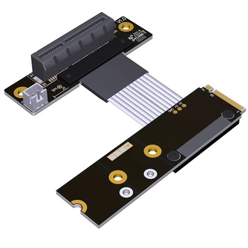 P4-M2NRB-X4FDR-LI M.2 NVMe Male Right Bend to PCIe 4.0 x4 Female Down R/A Extension Cable, 85-ohm Low Impedance