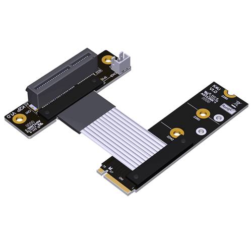 P4-M2NRB-X4FUR-LI M.2 NVMe Male Right Bend to PCIe 4.0 x4 Female Up R/A Extension Cable, 85-ohm Low Impedance