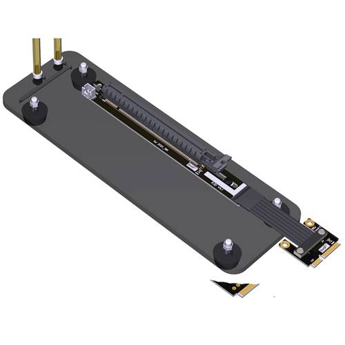 P4-MPEM-X16FURB Mini PCIe Male to PCIe 4.0 x16 Female Up R/A Extension Cable with Rubber Foot Base