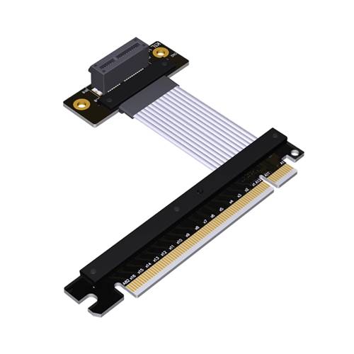 P4-X16M-X1FUR-LI PCIe 4.0 x16 Male to x1 Female Up R/A Extension Cable, 85-ohm Low Impedance