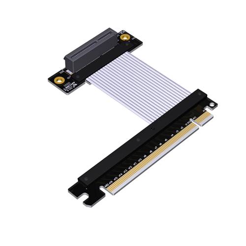 P4-X16M-X4FUR-LI PCIe 4.0 x16 Male to x4 Female Up R/A Extension Cable, 85-ohm Low Impedance