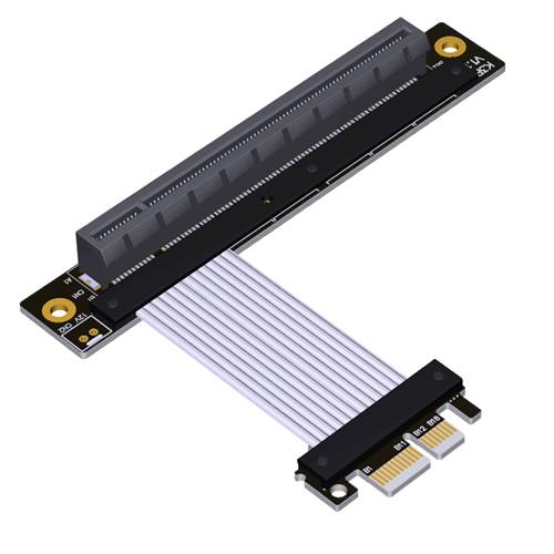 P4-X1M-X16FUR-LI PCIe 4.0 x1 Male to x16 Female Up R/A Extension Cable, 85-ohm Low Impedance