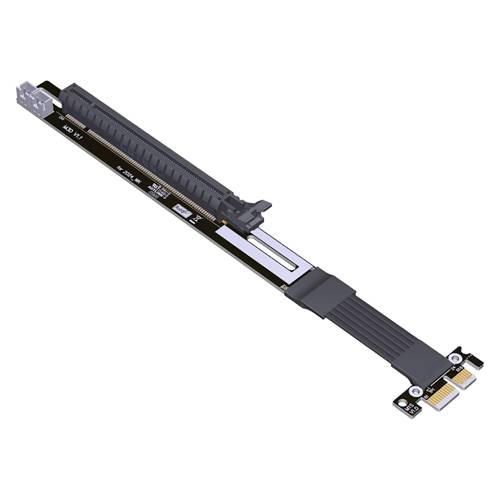 P4-X1M-X16FURLP PCIe 4.0 x1 Male to x16 Female Up R/A Extension Cable with Lock and SATA 15P Power Cable