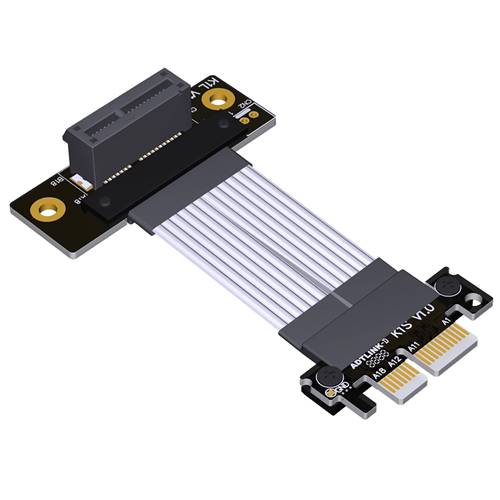 P4-X1M-X1FUR-LI PCIe 4.0 x1 to x1 Extension Cable, Male STR to Female Up R/A, 85-ohm Low Impedance