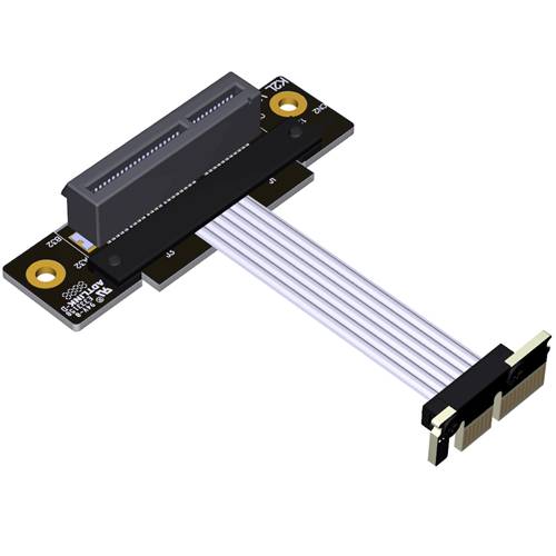 P4-X1MDR-X4F-LI PCIe 4.0 x1 Male Down R/A to x4 Female Up R/A Extension Cable, 85-ohm Low Impedance