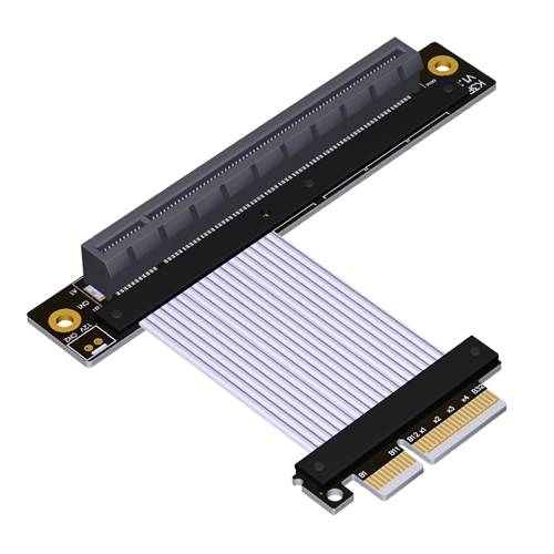 P4-X4M-X16FDR-LI PCIe 4.0 x4 Male to x16 Female Down R/A Extension Cable, 85-ohm Low Impedance