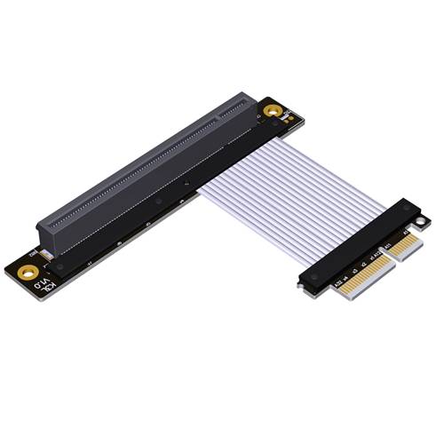 P4-X4M-X16FUR-LI PCIe 4.0 x4 Male to x16 Female Up R/A Extension Cable, 85-ohm Low Impedance