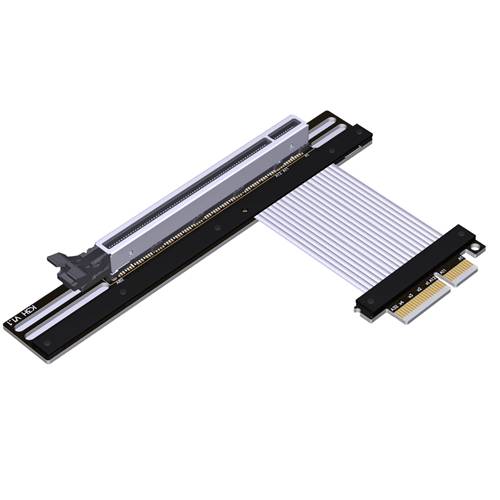 P4-X4M-X16FURL-LI PCIe 4.0 x4 Male to x16 Female Up R/A Extension Cable with Lock, 85-ohm Low Impedance