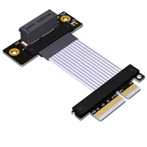 P4-X4M-X1FUR-LI PCIe 4.0 x4 Male to x1 Female Up R/A Extension Cable, 85-ohm Low Impedance