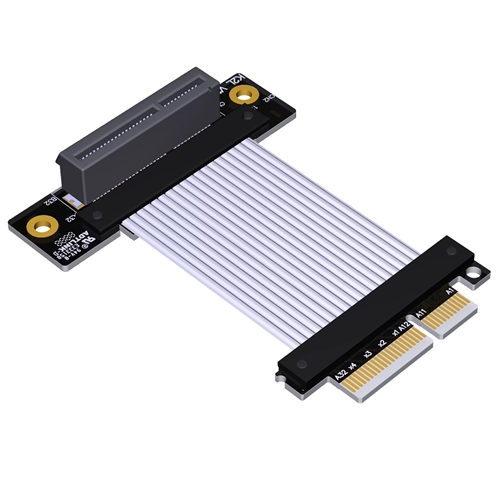 P4-X4M-X4FUR-LI PCIe 4.0 x4 Male to x4 Female Up R/A Extension Cable, 85-ohm Low Impedance