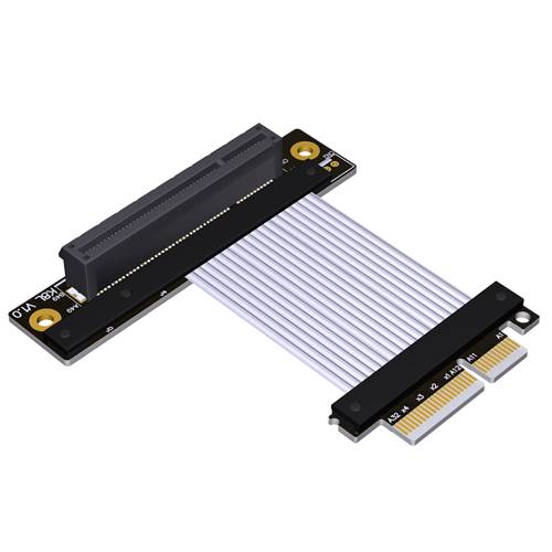 P4-X4M-X8FUR-LI PCIe 4.0 x4 Male to x8 Female Up R/A Extension Cable, 85-ohm Low Impedance