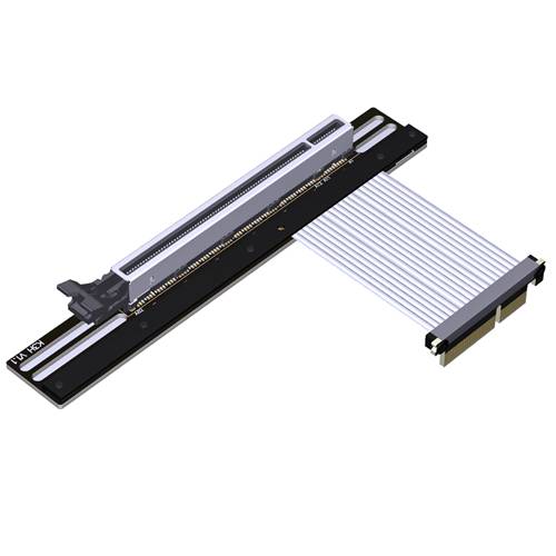 P4-X4MDR-X16FURL-LI PCIe 4.0 x4 Male Down R/A  to x16 Female Up R/A Extension Cable with Lock, 85-ohm Low Impedance