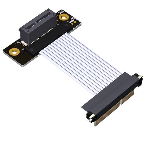 P4-X4MDR-X1FUR-LI PCIe 4.0 x4 Male Down R/A to x1 Female Up R/A Extension Cable, 85-ohm Low Impedance