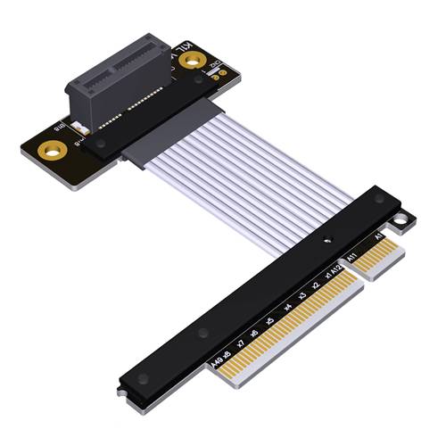 P4-X8M-X1FU-LI PCIe 4.0 x8 Male to x1 Female Up R/A Extension Cable, 85-ohm Low Impedance